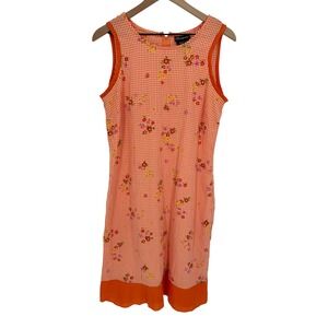 No Boundaries Dress Womens Large Orange‎ Gingham Floral Vintage Sleeveless Shift